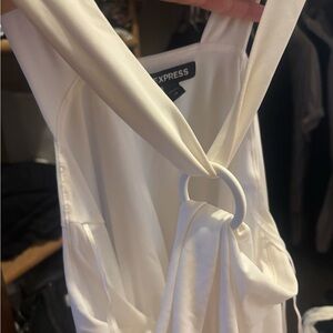 Express Ivory Sleeveless Blouse with Ring Accent